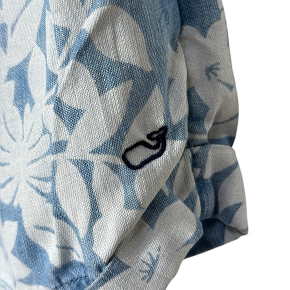 Vineyard Vines Romper Girls M Blue White Floral Chambray Button Elastic Waist - Picture 7 of 14